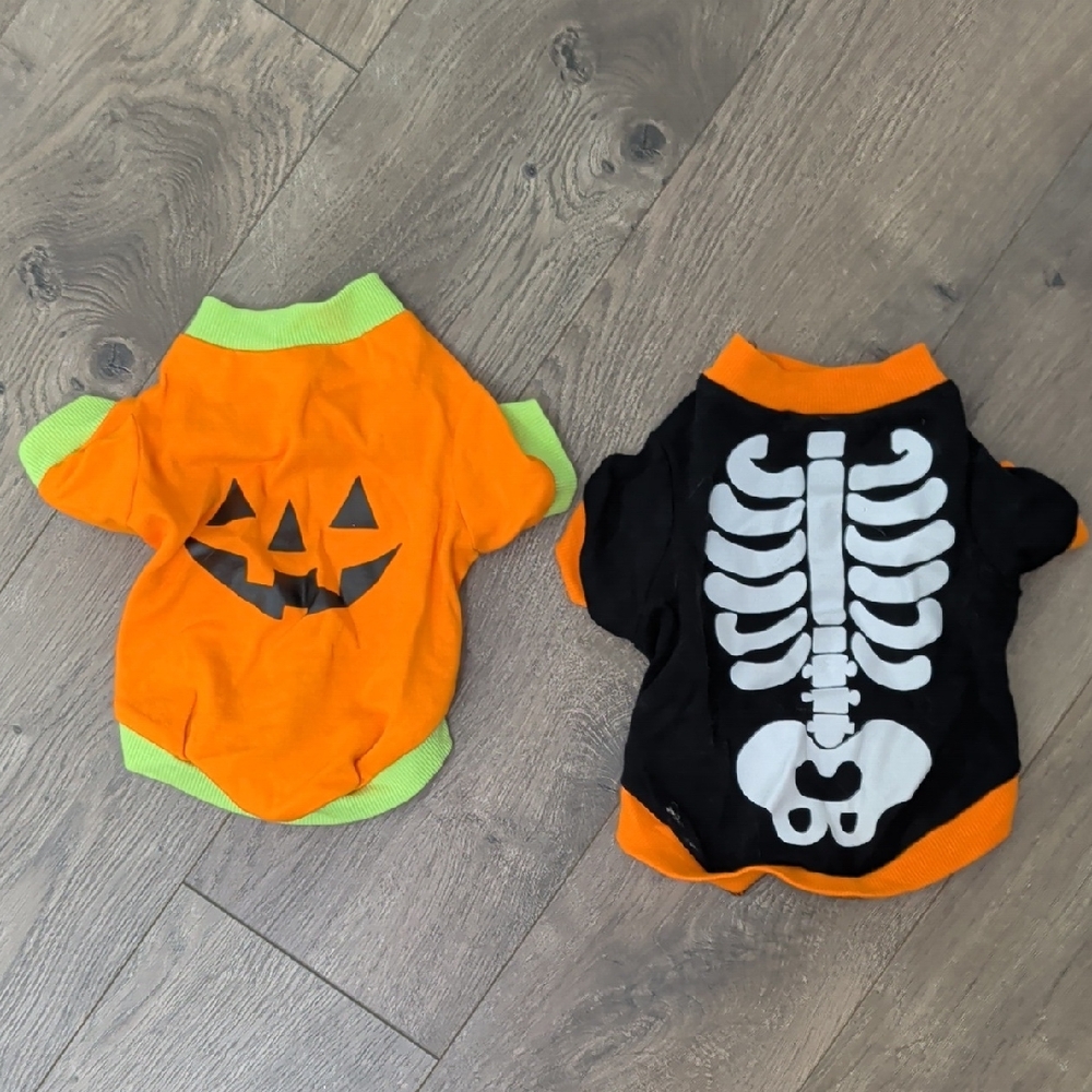 Set Of Two Halloween Pumpkin and Skeleton Costume Set For Pets